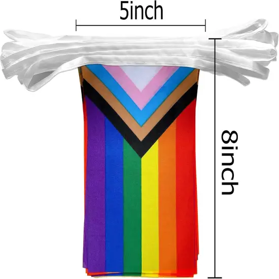 100 Feet Progress Rainbow Gay Pride Flag LGBT String Flags Banner Decorations,76 PCS {2}