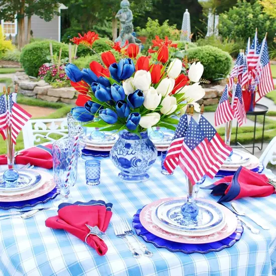13" Fake Red White and Blue Memorial Tulips Bouquet for 4th of July Decorations Memorial Flowers {2}