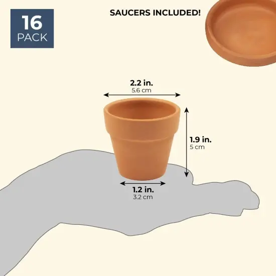16-Pack Small Terracotta Pots with Saucers and Drainage Hole, 2.2 x 2.2 x 1.9 Inches Paintable Pottery for Succulents, Plants, Flowers, Cactus, Garden Nursery, and Wedding Decor {5}