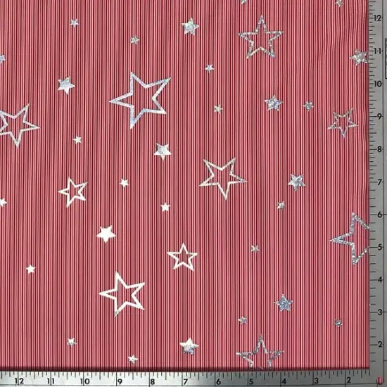 Candy Stripe Stars Foil Printed Spandex Fabric {2}