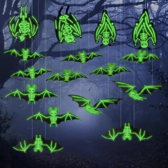 16 Pcs Hanging Bats Halloween Decoration Outdoor {2}