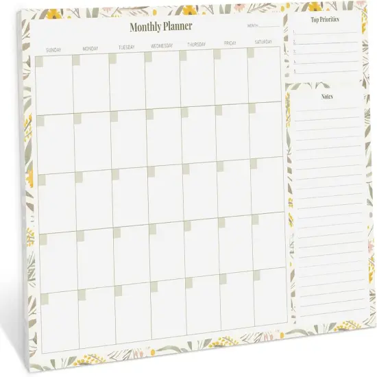 Monthly Planner Desk Pad with 52 Tearaway Sheets - 16.5 x 11.4" (Floral Yellow) {1}