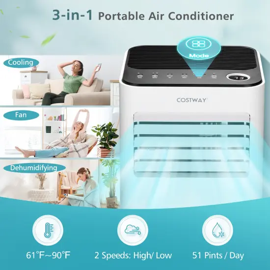 Costway 10000 BTU Portable Air Conditioner 3-in-1 Air Cooler with Fan Dehum Sleep Mode {3}