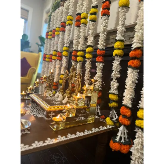 Jasmine Yellow Marigold Flowers Garland for Home Party Door Hanging Diwali Decorations Day of the Dead Dia De Los Muertos Ofrenda Halloween Mexican Fiesta Decor {3}