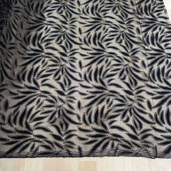 1 Yard Black Velvet Flocking Lace Glitter Mesh Fabric with Stretch 100 Percent Polyester 59/60 Inches Wide Black & Silver {6}