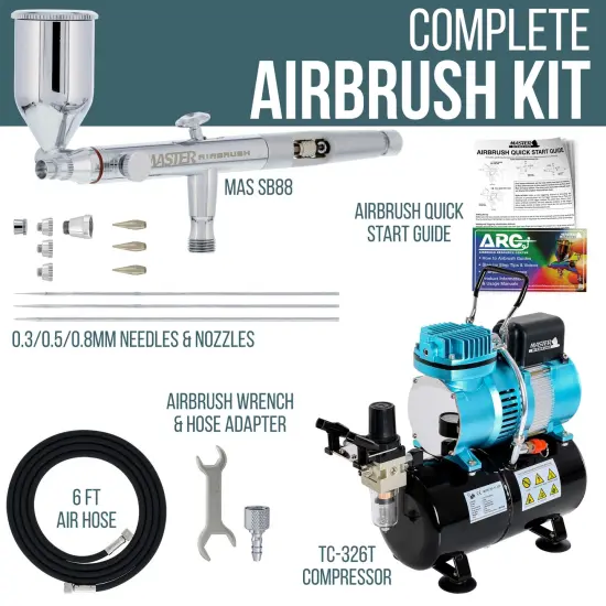 Pro Set Dual-Action Side Feed Airbrush Kit with Cool Runner II Dual Fan Air Tank Compressor - 3 Nozzle Sets (0.3, 0.5, 0.8mm), How To Guide {2}