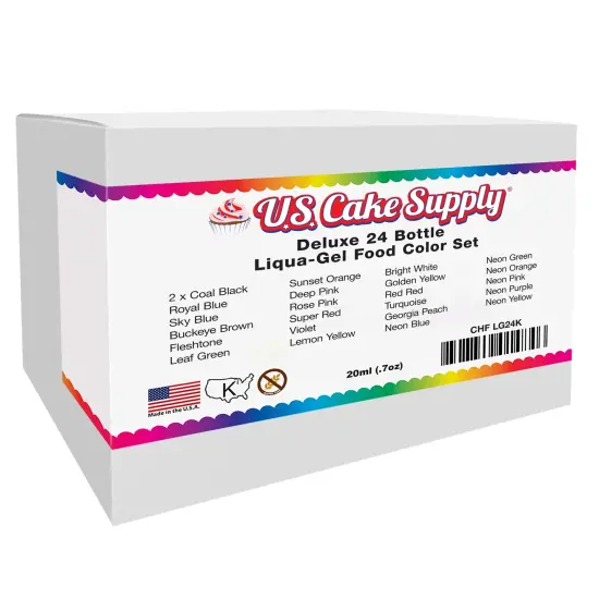 US Cake Supply by Chefmaster Liqua-Gel Cake Color Set - 24 Colors in 0.7 fl. oz. (20ml) Bottles - 12 Primary & 12 Secondary Set B Colors {6}