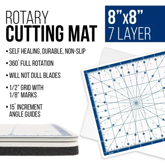 8" x 8" Self-Healing Cutting Mat 7-Ply - Rotary White/Blue Craft Mat, Non-Slip Cutting Mats for Crafts, Sewing, Quilting, Scrapbooking {2}