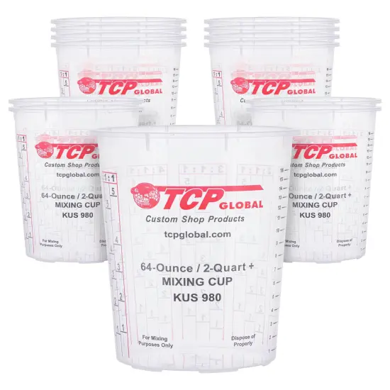 Paint Mixing Cups, 64-Ounce (12 Pack) - Plastic Measuring Cups for Liquids, Automotive Painting, Epoxy Resin, Acrylic Arts, Crafts, Disposable or Reusable, Graduated, Mixing Ratios {1}