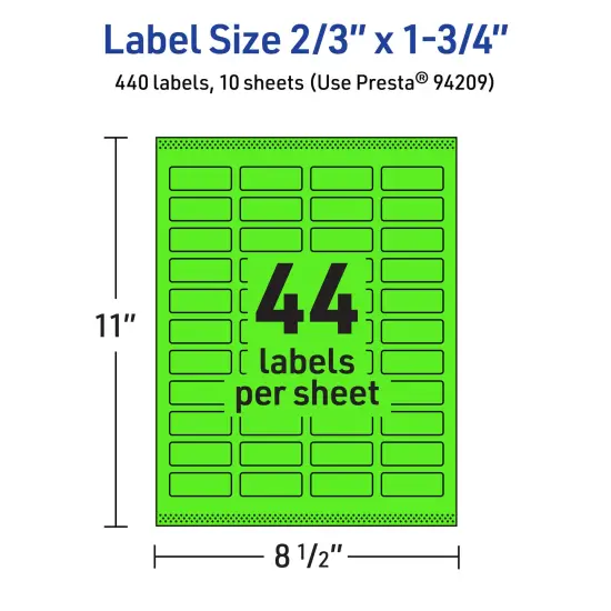 Avery Neon Green Paper Labels, 2/3" x 1-3/4" Rectangle {5}