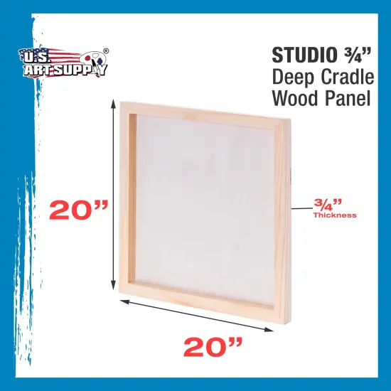 Unfinished Cradled Wood Panels for Painting, 2 Pack of 20x20 inch - Studio Birch Wooden Canvas Boards 3/4" Deep - Mixed-Media Craft, Acrylic, Oil, Encaustic, Paint Pouring Panel Board {3}