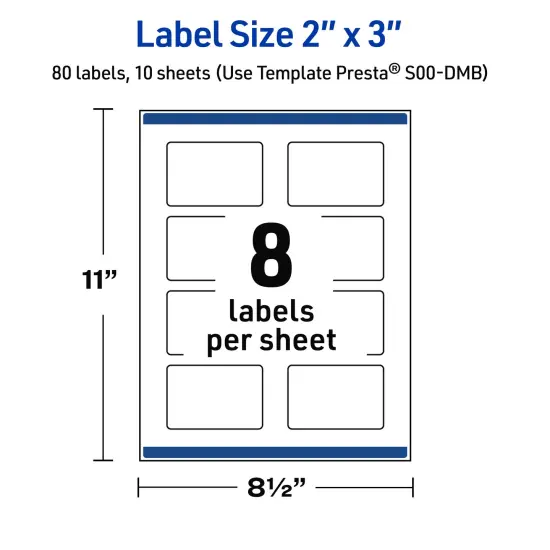 Avery Printable Rectangle Labels, Gold Dots with Blue Border, 2" x 3", Glossy White Rectangle Labels, Permanent, Laser/Inkjet, 80ct, Great for Product Labels {5}