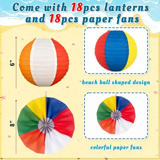 36Pcs Summer Beach Party Decorations Paper Lanterns and Fans {3}
