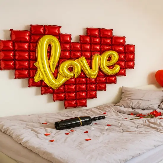 55 Inch -Heart Balloons and Love Balloons, Foil Balloon Set with Gold Love {2}