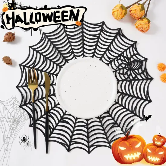 12-Piece Spider Web Placemat & Coaster Set &ndash; Halloween Table Decor {3}