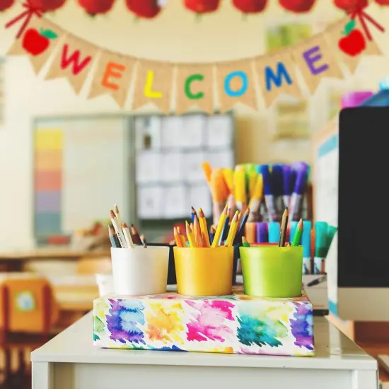 Welcome Burlap Banner Back to School Party Decorations {3}