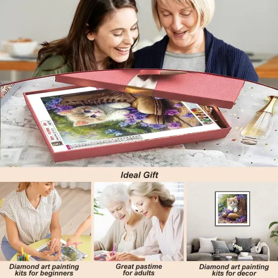 Diamond Art Painting Kits for Adults, Cat Diamond Art Kits for Beginners, 5D DIY Full Drill Gem Craft for Home Decor Gift 11.8x11.8inch, Animal {3}