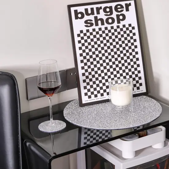 Set of 4 Round Placemats & 4 Pieces Coasters Set - Silver {4}