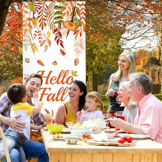 Hello Fall Door Cover Decorations Hello Autumn Door Banner Background {4}