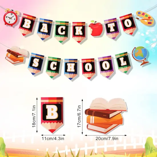Welcome Back to School Banner, Welcome Sign for First School Arrival No DIY Pencil Garland First Day Decorations with 2 Pre-Assembled Strings for Classroom Decor & Party Supplies {2}