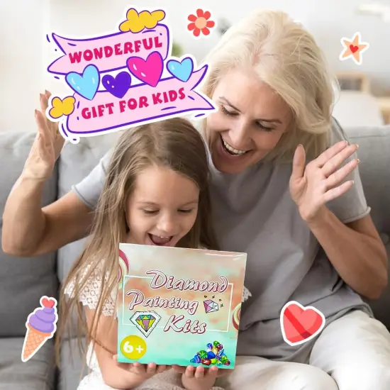 Diamond Art Kit for Kids With Wooden Frame - Arts and Crafts for Ages 6-12 - Easy DIY for Adult Beginners - Home Wall Decoration (Pink Swan) {4}