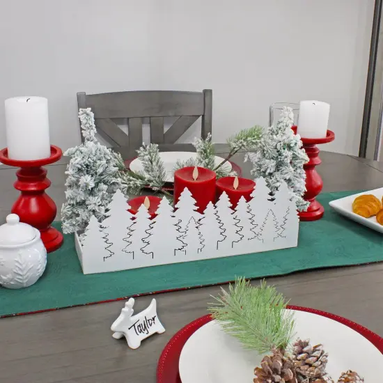 Christmas Tree Galvanized White Metal Tray 16x4x6in Farmhouse Decor {4}