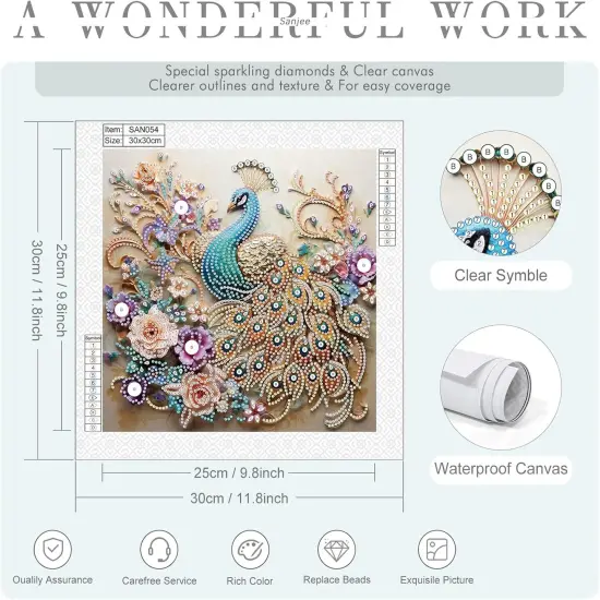 5D Special Shape Diamond Art Kits for Beginners, Peacock Diamond Painting Kits for Adults, Crystal Rhinestones Diamond Painting for Home Wall Decoration Gift, 12&times;12inch {5}