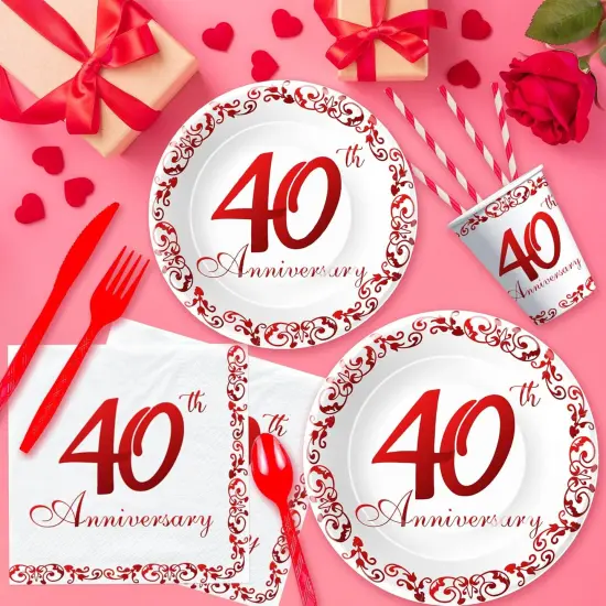 40th Anniversary Decorations Party Tableware - Ruby {4}