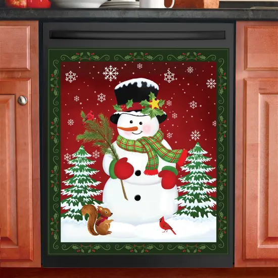 Collections Etc Holiday Snowman & Pine Trees Kitchen Dishwasher Magnet {1}