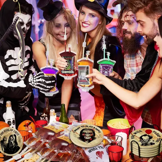 6PCS Spooky Coasts Set with Coaste Holder,Stone&Cork Coaster {5}