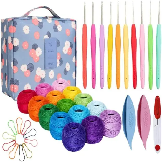 15 Crochet Thread Balls & 10 Lace Crochet Hooks with Storage Bag {1}