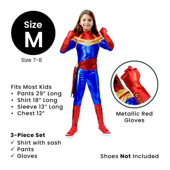 Rubies Blue and Red Girls Children Halloween Captain Marvel Costume - Medium 7-8 {5}