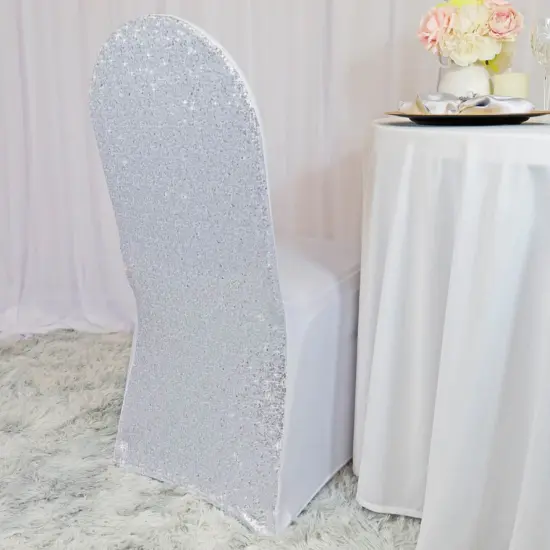 Sequin Spandex Banquet Chair Cover Platinum Or Light Silver Stretch Elegant Decor {5}
