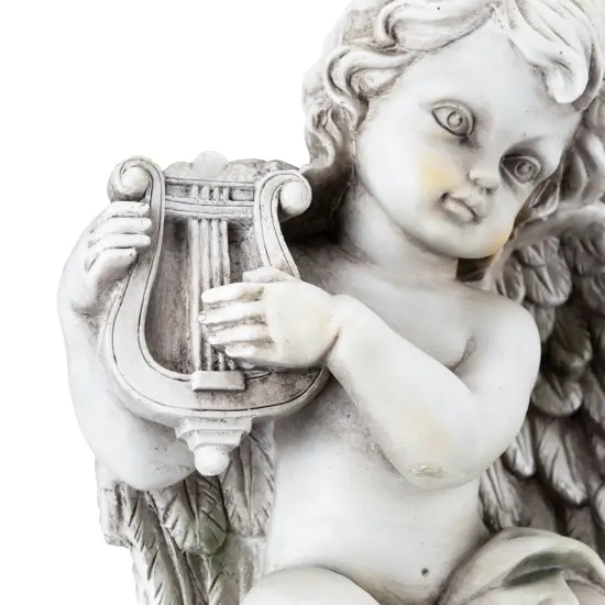 Northlight 14.75" Set of 2 Cherub Angels with Instruments Outdoor Garden Statues Gray {7}