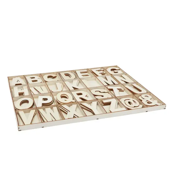 Unfinished Wooden Letters, Symbols, Storage Tray, 3 Inch Alphabet (112 Pieces) Brown {7}
