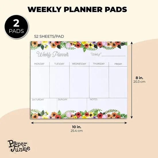 Floral Weekly Planner Pads, Daily Schedule and To Do List (8 x 10 In, 2 Pack) Multicolor {2}