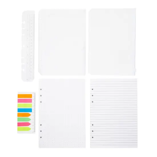 A5 Binder Inserts with Dotted Paper, Lined Paper, Zip Envelope, 3-Pocket Bag, 320 Note Flag Tabs, Ruler Marker for 6-Ring Notebook White {6}
