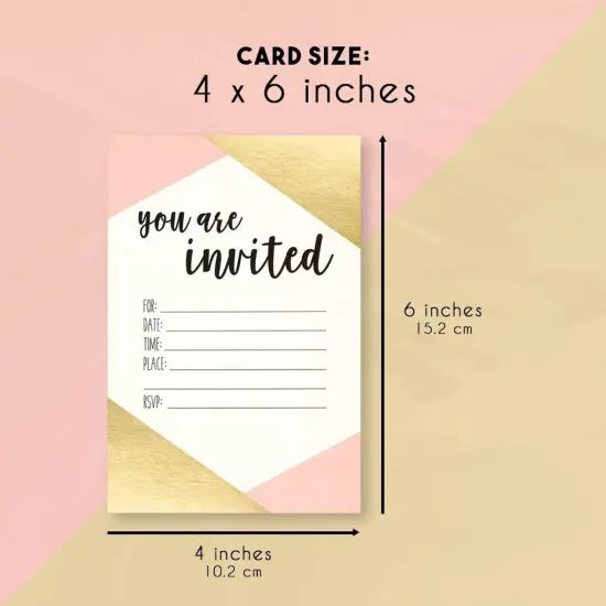 Best Paper Greetings 36 Pack Pink and Gold Party Invitations for Girls with Envelopes for Birthday, Baby & Bridal Shower, Fill in Style (4x6 in) {3}
