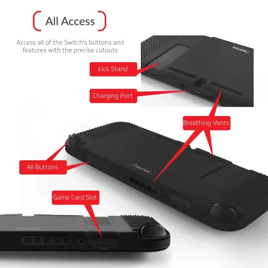 insten Protective Soft Silicone Skin Gel Cover Case [Anti-Slip][Lightweight][Slim Fit] for Use On Nintendo Switch Console with Joy-Con Attached - Black {7}
