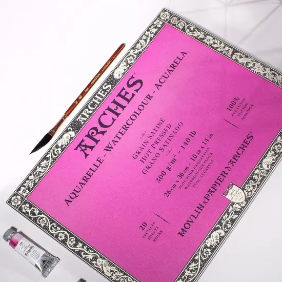 Arches Aquarelle Hot Pressed Watercolor Block 10"X14"- 140lb, 20 Sheets {3}