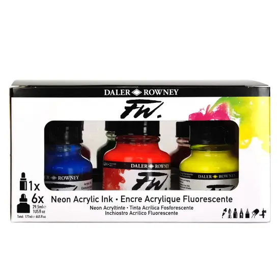 Daler-Rowney FW Acrylic Ink Set 6/Pkg-Neon {4}