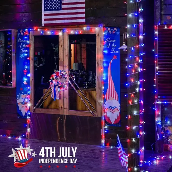 2 Pack 100 LED Red White and Blue Lights, 33ft Connectable 4th of July Lights Outdoor, 8 Modes Patriotic String Lights Indoor for Independence Day 4th of July Memorial Day Holiday Decor {5}