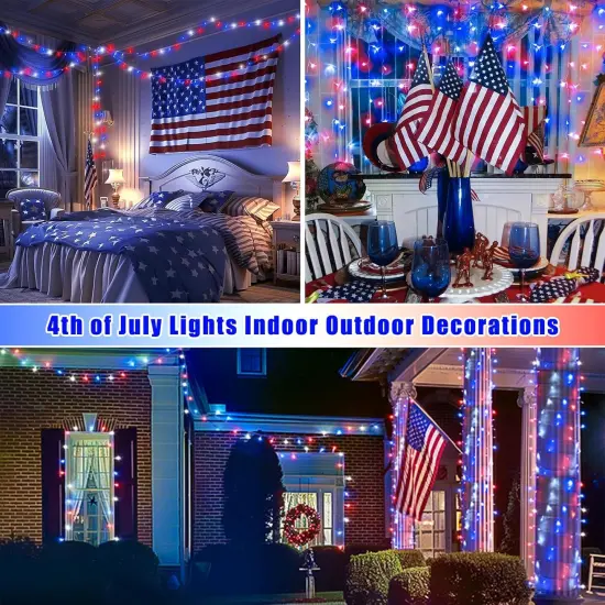 Red White and Blue Lights, Connectable Led String Lights Outdoor Waterproof, 4th of July Decoration Lights for Independence Day Resurgence Decorations, EXS-S-0200 {4}