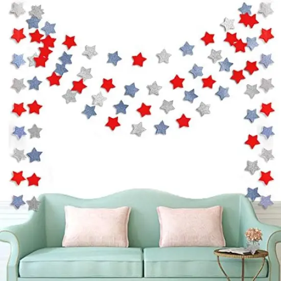 6 Pack Patriotic Star Streamers Garland Red White Blue Bunting Banner Paper Hanging Decorations for 4th of July American Independence Day Labor Day Holiday Memorial Day Party Supplies (50 Feet) {2}