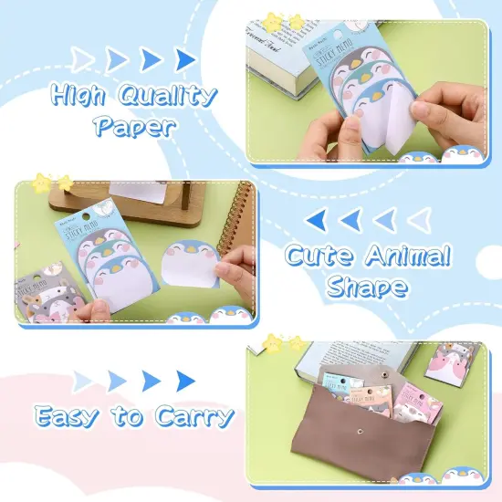 Cute Sticky Notes, 6 Pack 270 Sheets Kawaii Cartoon Animal Sticky Notes, Mini Cartoon Notes Animals Shape Markers Flags Self-Stick Memo Pads for School Home Office, JT-BG072-06 {3}