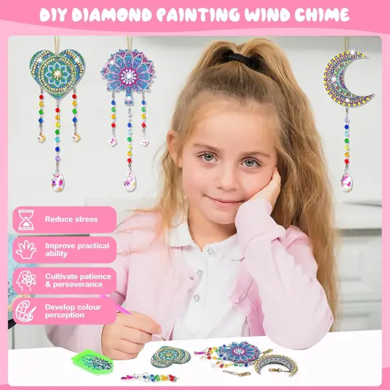 Summer Gift for 6-7-8-9-10 Yeal Old Girls Boys: Arts and Crafts for Kids Age 6-8-10-12 Diamond Art Wind Chimes Kit for Girl Toys Age 5-11 Present Sun Catcher DIY {2}