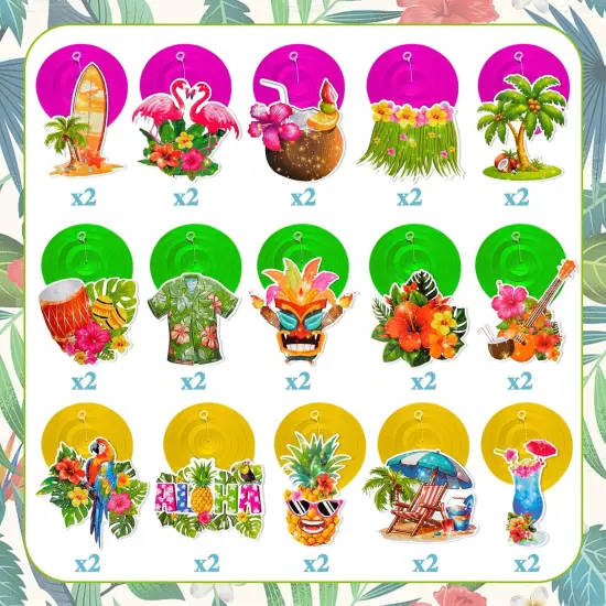 30Pcs Hawaiian Luau Ceiling Hanging Decorations, Aloha Flamingo Palm Trees Hibiscus Swirls, Summer Decorations for Party {4}