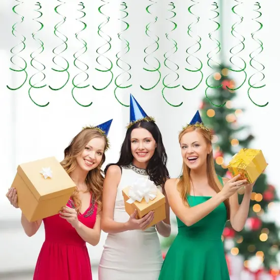 30 Pieces Green Party Swirl Decorations, Sparkle Green Hanging Swirls Whirls Shimmer Plastic Streamer for Ceiling {2}