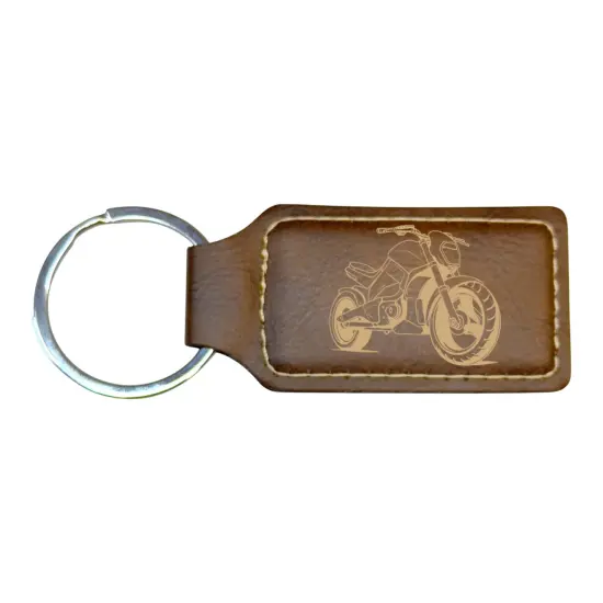 Keychain - Rectangle - Street Bike - Leather Rawhide/Black {4}