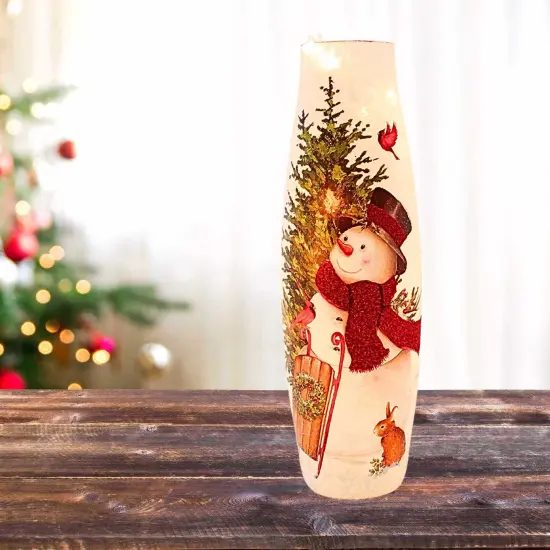 Stony Creek 16.0 Inch Delightful Snowman Pre-Lit Giant Vase Christmas Lighted Glass Accent , Christmas Decor Sled Cardinals Bunny Snow Multicolored {4}